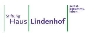 Das Logo 2025 der Stiftung Haus Lindenhof integriert den Text „selbst. bestimmt. leben“ kreativ. auf der rechten Seite, lila geschmückt und durch zwei vertikale grüne Linien getrennt, als Symbol für ihr Engagement für eine Sozialführerschein-Initiative.