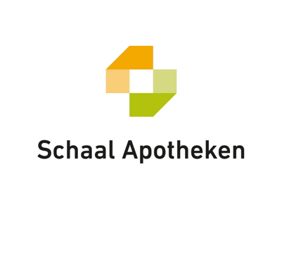 Logo der Schaal Apotheken mit geometrischen Formen in Orange, Gelb und Grün, die ein Kreuz über dem Firmennamen in schwarzer Schrift auf weißem Hintergrund bilden. Logo der Schaal Apotheken mit geometrischen Formen in Orange, Gelb und Grün, die ein Kreuz über dem Firmennamen in schwarzer Schrift auf weißem Hintergrund bilden.